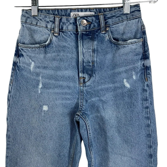ZARA Button Fly 100% Cotton Rigid Denim Distressed 90’s loose fit Jeans - Picture 2 of 9
